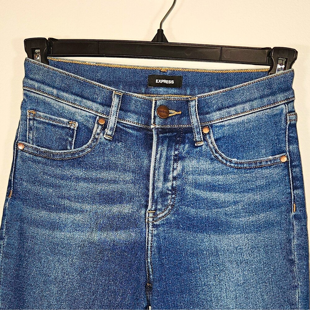 Express Skyscraper Dark Wash Split Hem Bootcut Stretch Denim Jeans Size 2 R